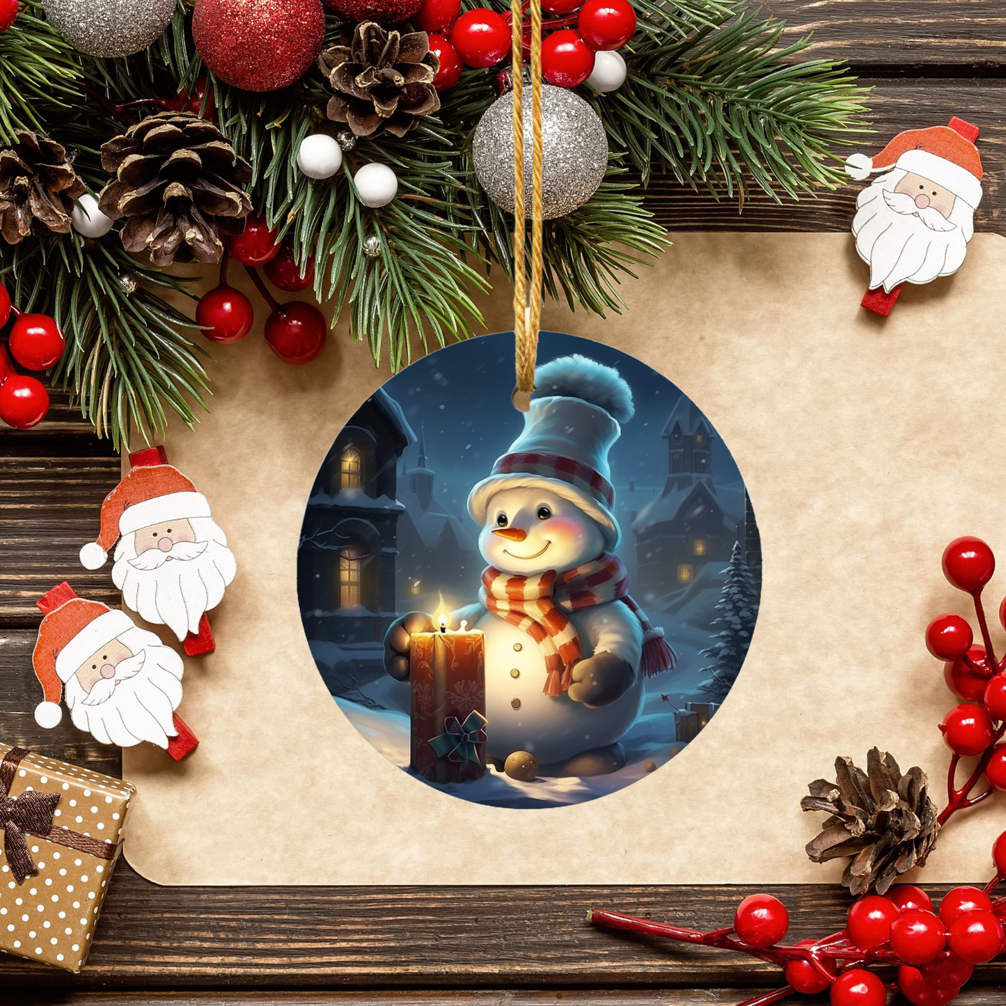 Radiant 3D Image Porcelain Christmas Snowman Ornament:  Elegance in Every Detail for Your Holiday Joy!_4