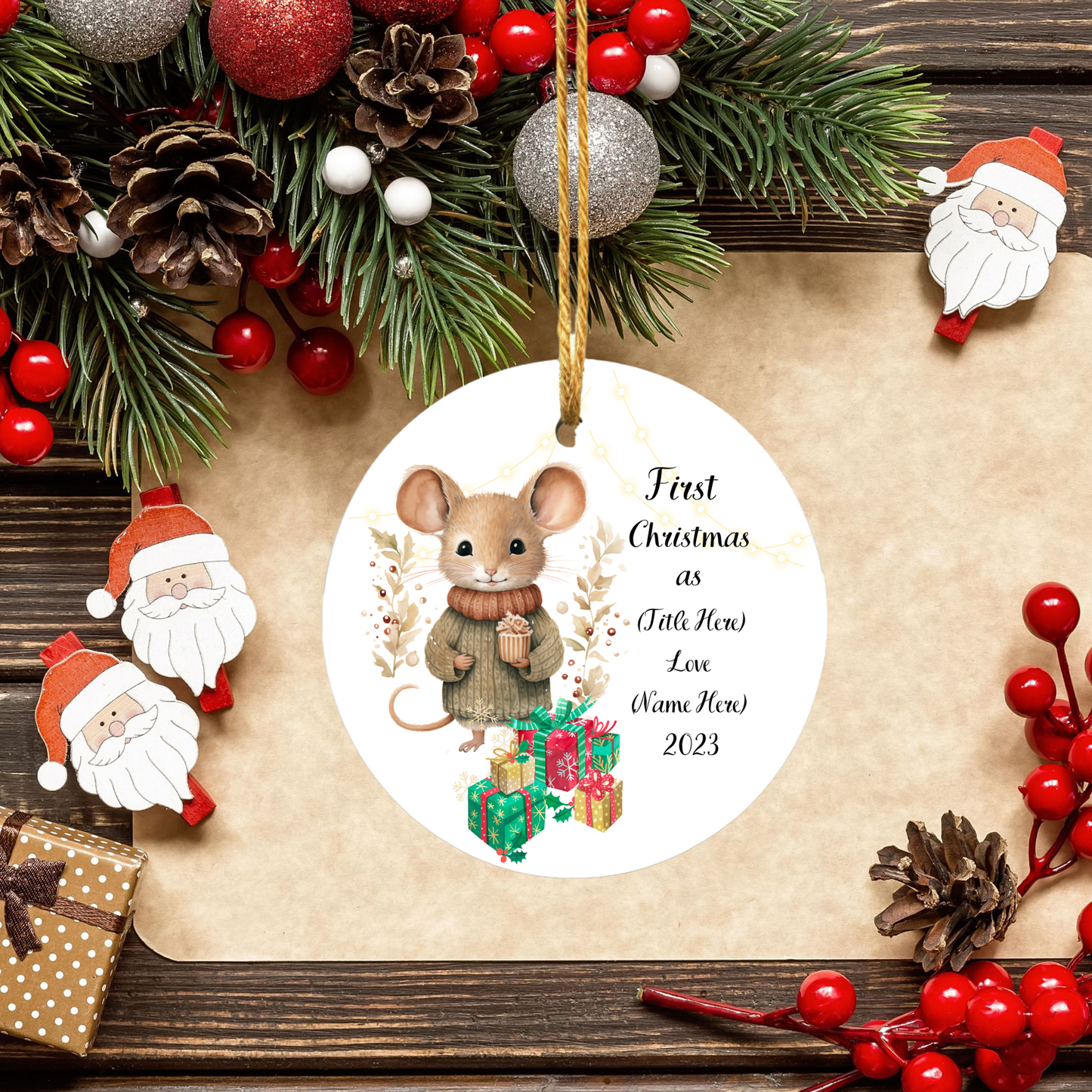 Cherished Beginnings:  Personalized Porcelain Ornament for Grandparents' First Christmas – Handmade Elegance, Lasting Memories.