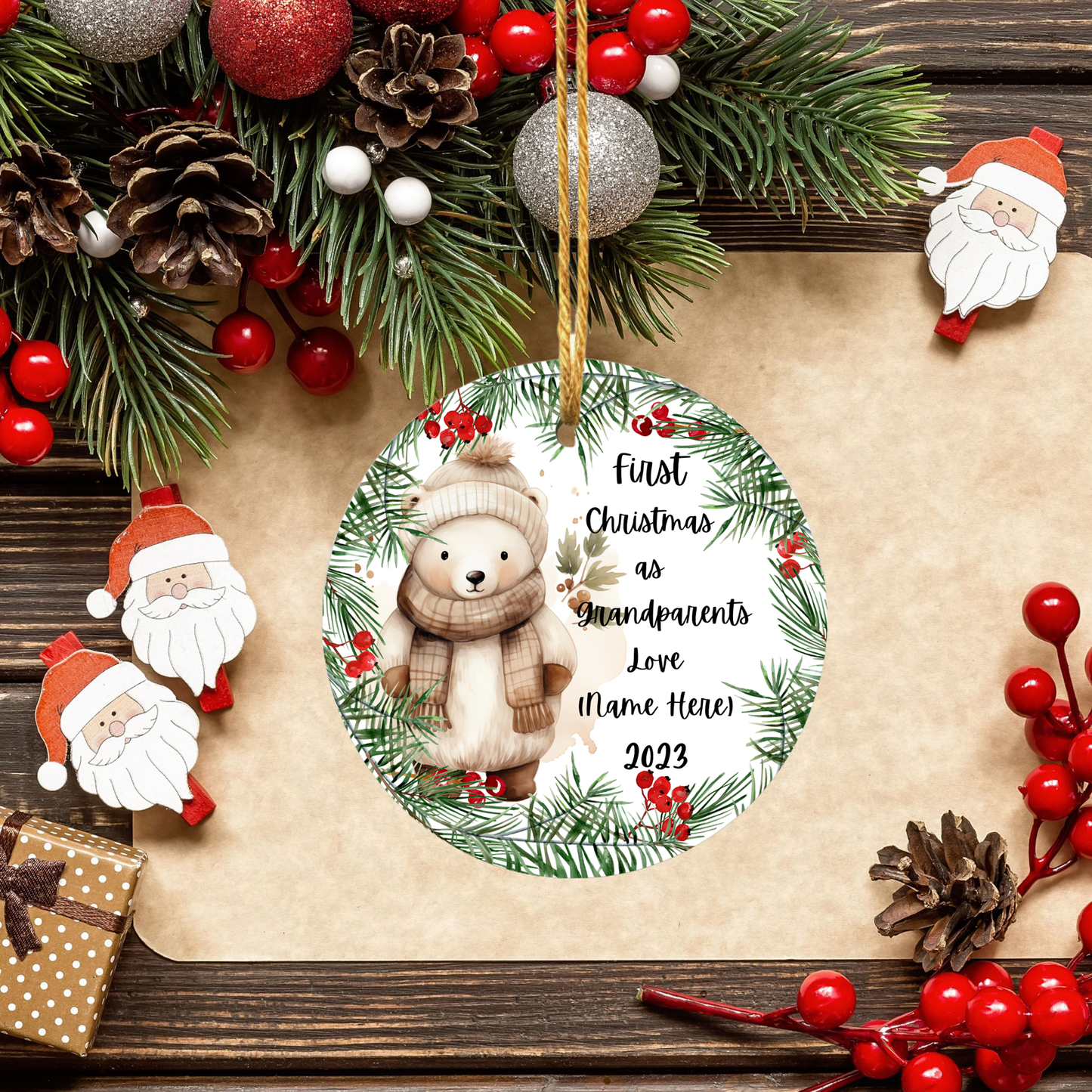 Cherished Beginnings:  Personalized Porcelain Ornament for Grandparents' First Christmas – Handmade Elegance, Lasting Memories. _1