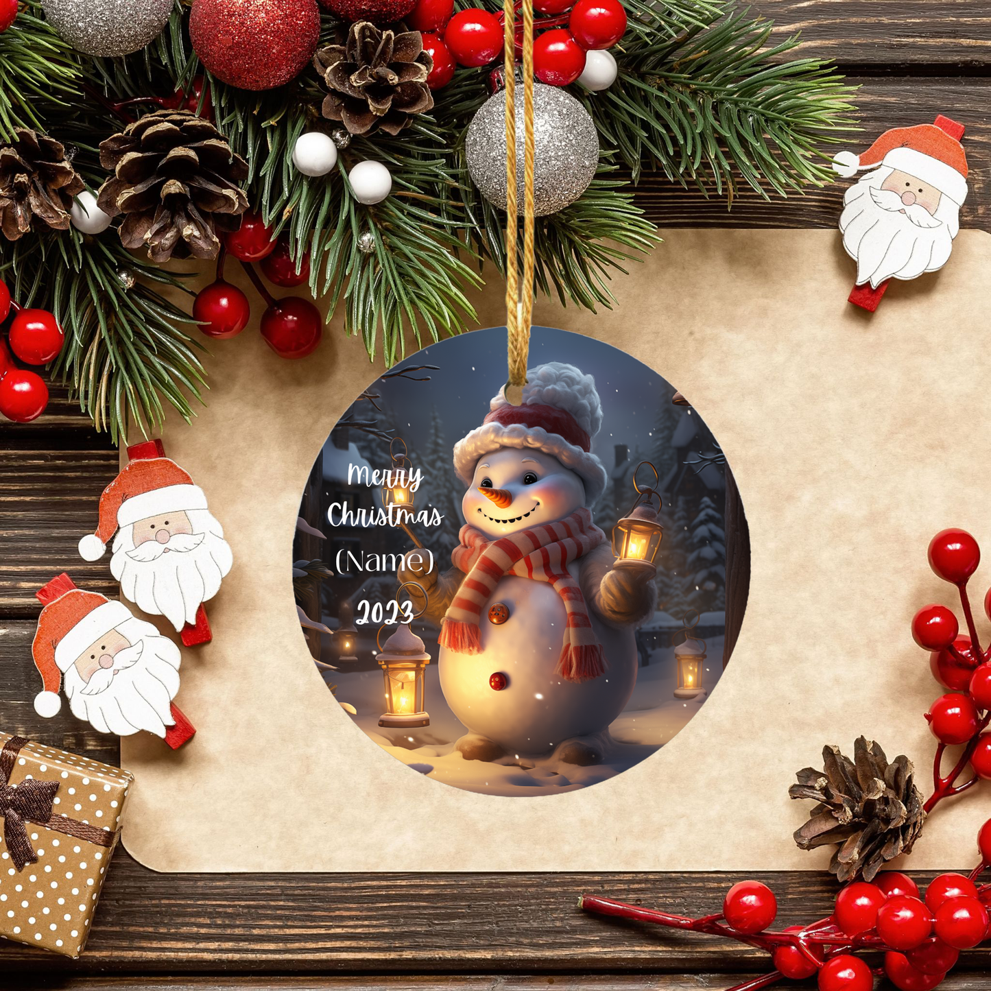 Charming Personalized Children’s Snowman Porcelain Christmas Ornament:  Elegance in Every Detail for Your Holiday Joy!