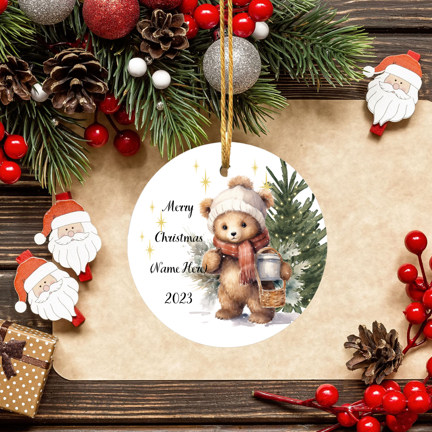 Charming Personalized Children’s Porcelain Christmas Ornament:  Elegance in Every Detail for Your Holiday Joy!