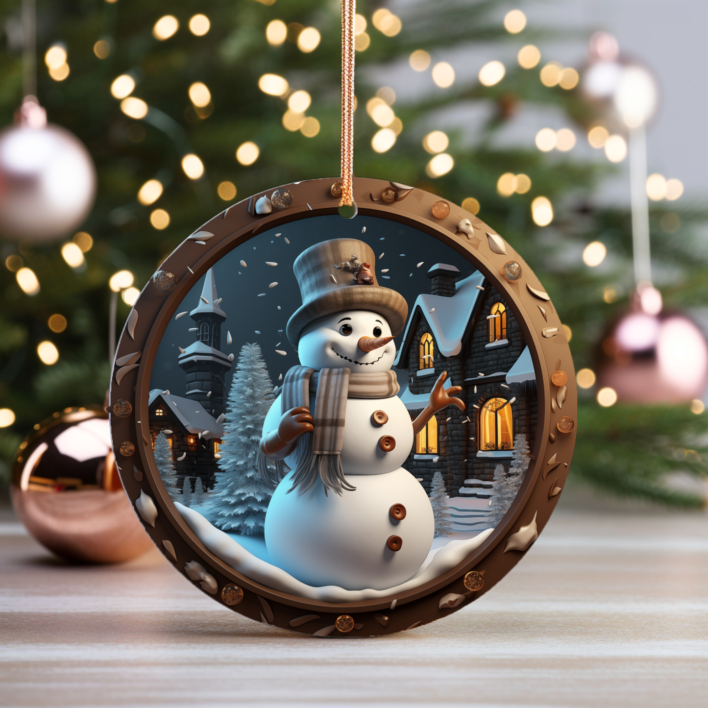 Radiant 3D Image Porcelain Christmas Snowman Ornament:  Elegance in Every Detail for Your Holiday Joy!