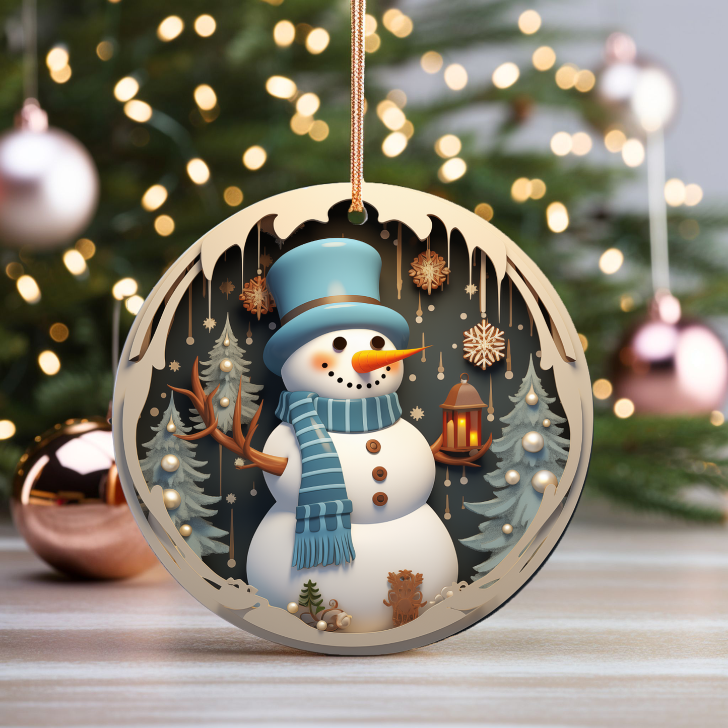 Radiant 3D Image Porcelain Christmas Snowman Ornament:  Elegance in Every Detail for Your Holiday Joy!