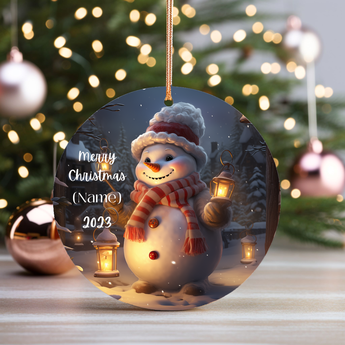 Charming Personalized Children’s Snowman Porcelain Christmas Ornament:  Elegance in Every Detail for Your Holiday Joy!