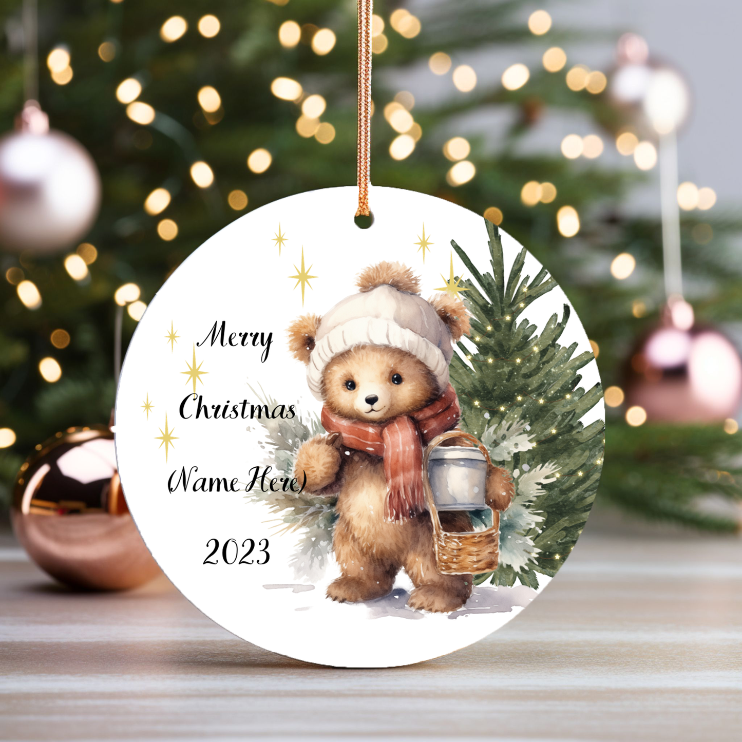 Charming Personalized Children’s Porcelain Christmas Ornament:  Elegance in Every Detail for Your Holiday Joy!