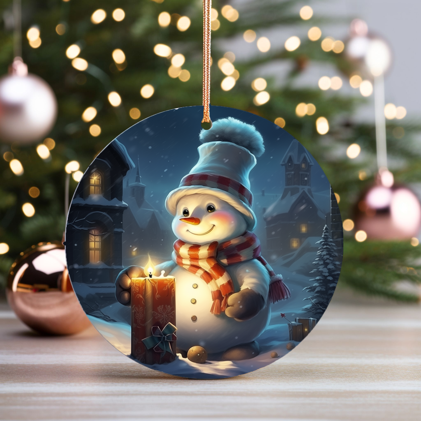 Radiant 3D Image Porcelain Christmas Snowman Ornament:  Elegance in Every Detail for Your Holiday Joy!_4