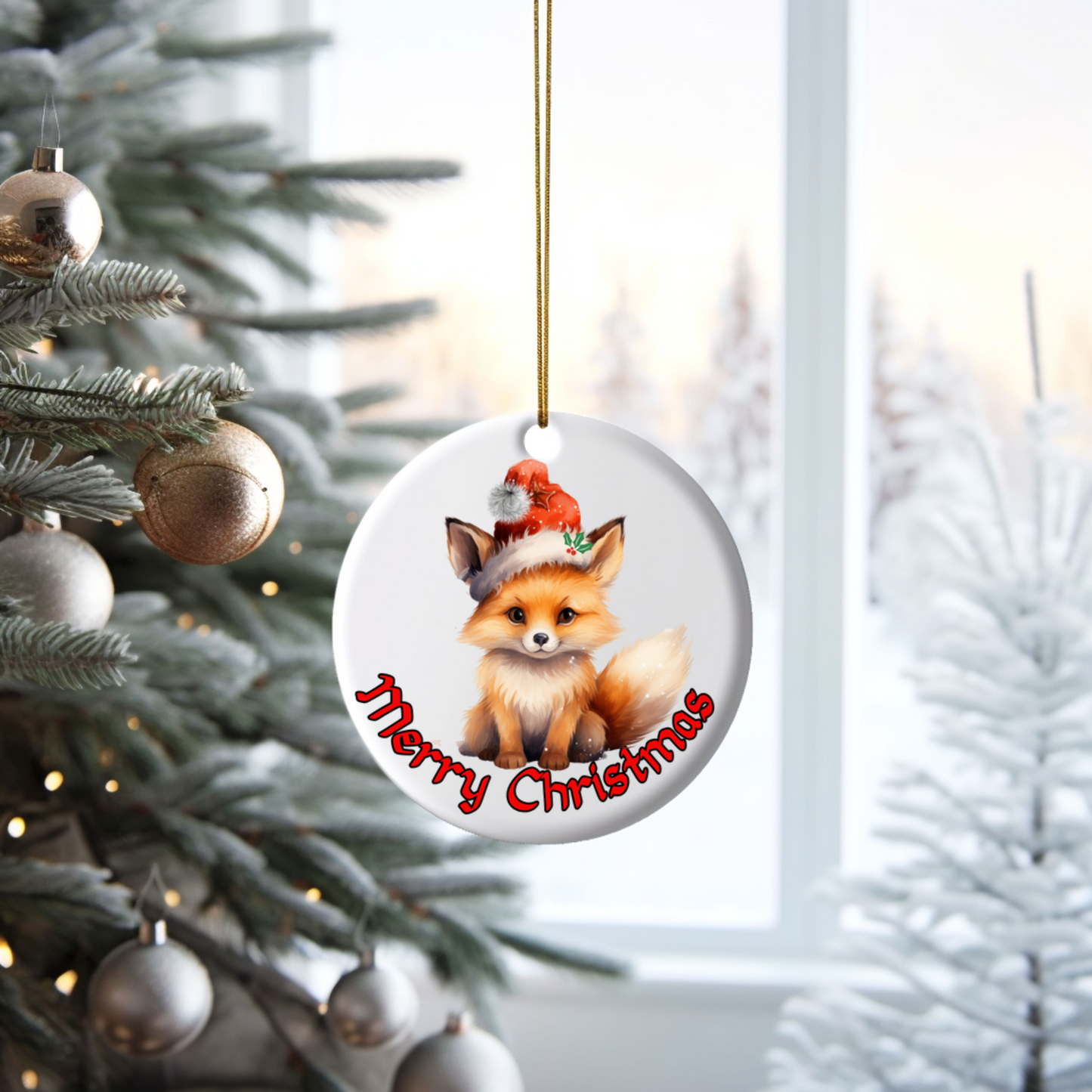 Radiant 3D Porcelain Christmas Fox Ornament:  Elegance in Every Detail for Your Holiday Joy!