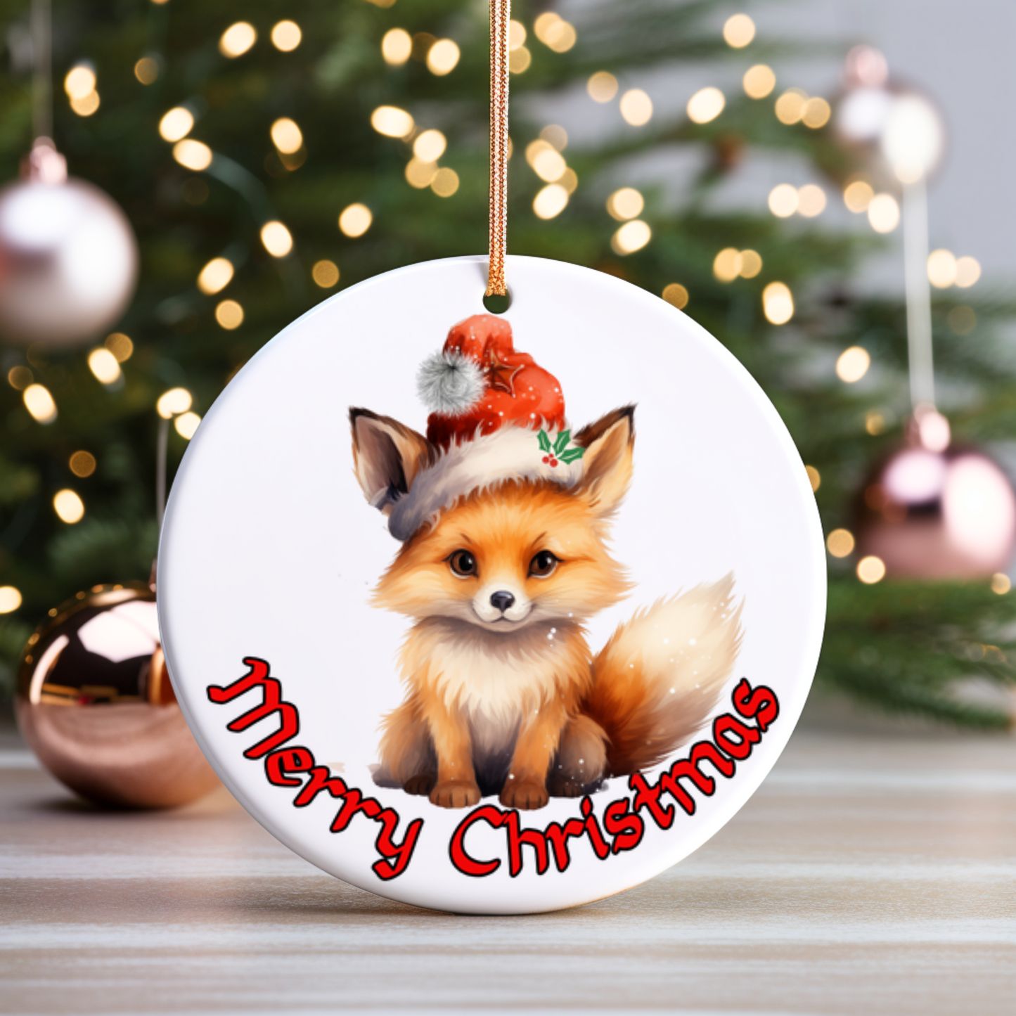 Radiant 3D Porcelain Christmas Fox Ornament:  Elegance in Every Detail for Your Holiday Joy!