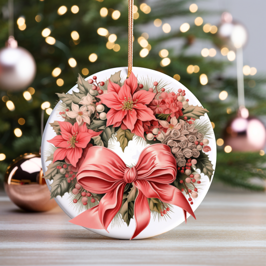 Radiant 3D Porcelain Christmas Wreath Ornament:  Elegance in Every Detail for Your Holiday Joy!