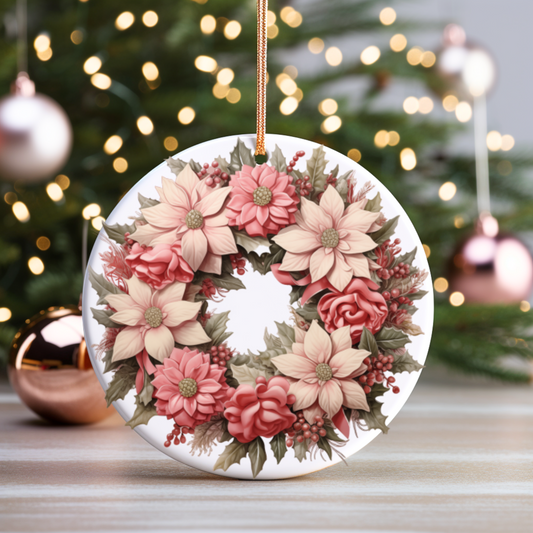 Radiant 3D Porcelain Christmas Wreath Ornament:  Elegance in Every Detail for Your Holiday Joy!