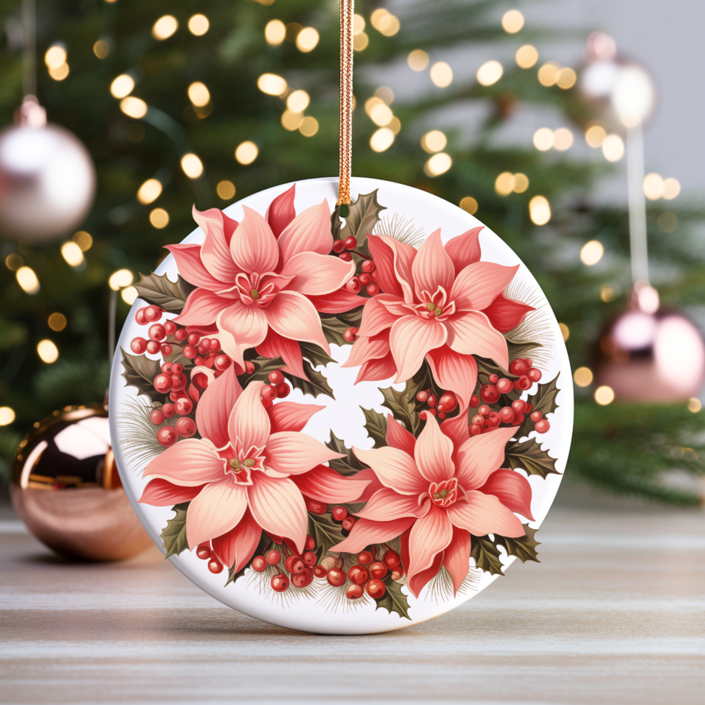 Radiant 3D Porcelain Christmas Wreath Ornament:  Elegance in Every Detail for Your Holiday Joy!