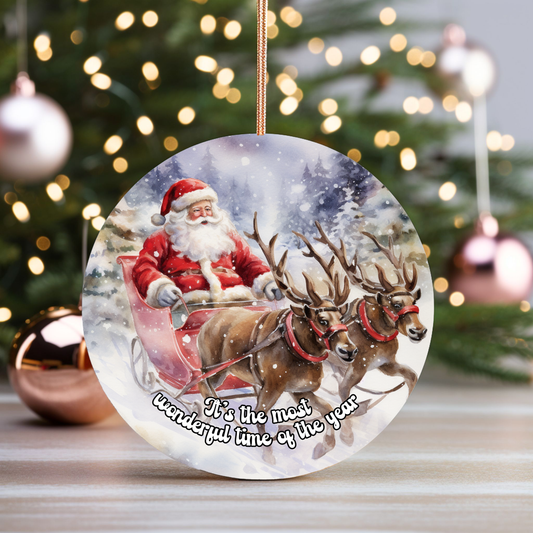 Radiant 3D Porcelain Christmas Santa Ornament:  Elegance in Every Detail for Your Holiday Joy!