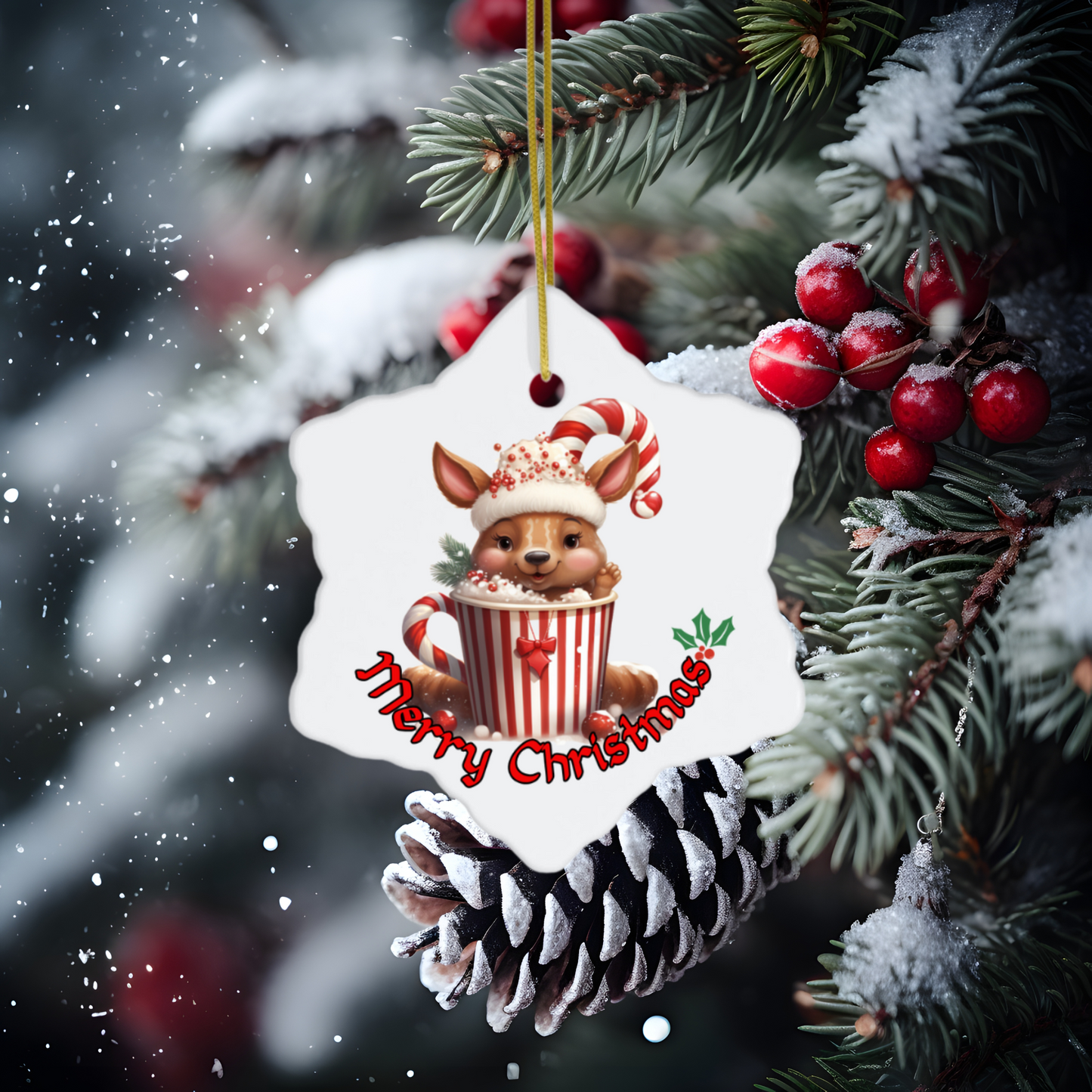 Radiant Porcelain Reindeer Christmas Ornament:  Elegance in Every Detail for Your Holiday Joy!