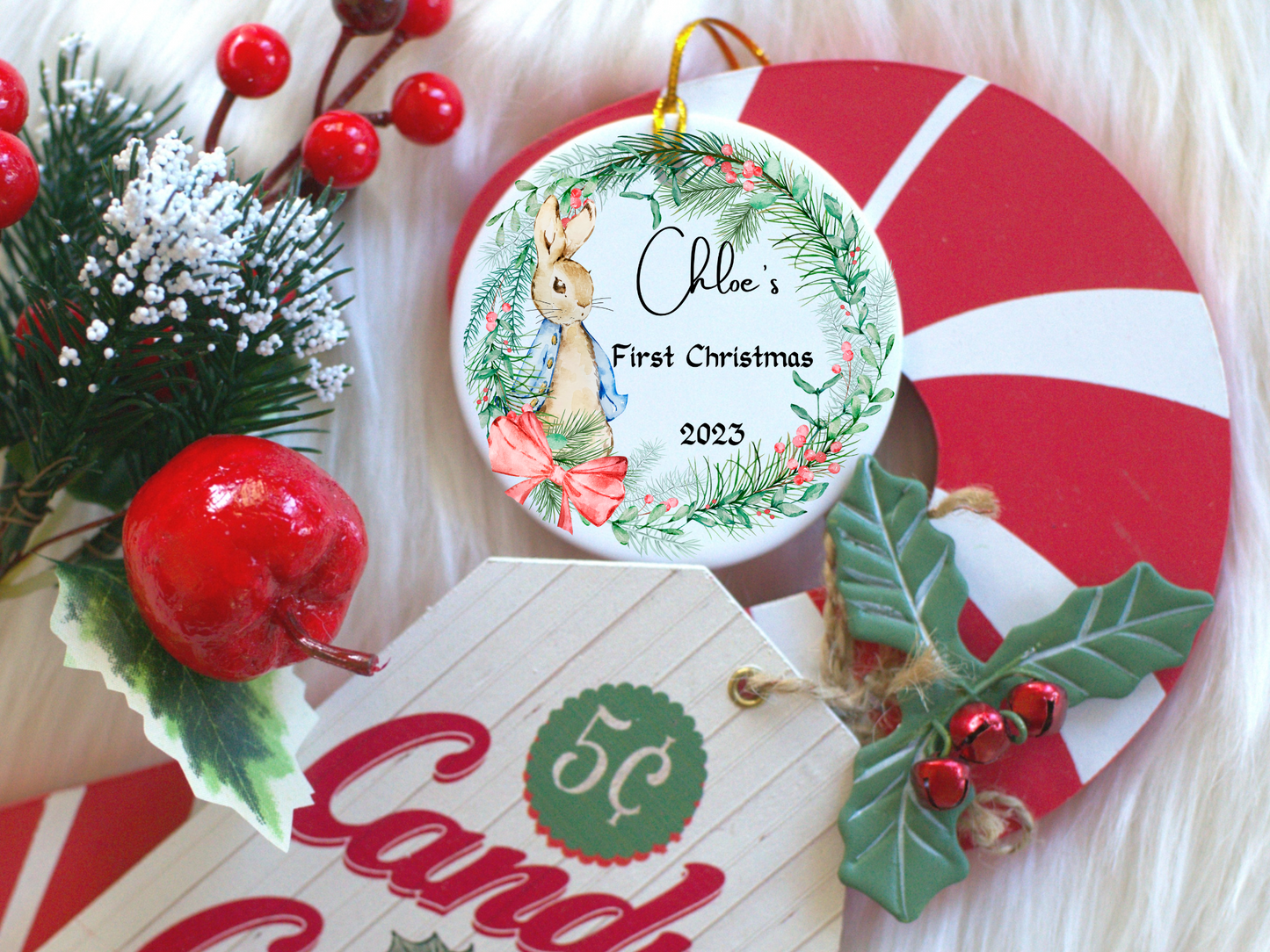 Personalized Baby's 1st Christmas Porcelain Ornament:  Cherished Moments