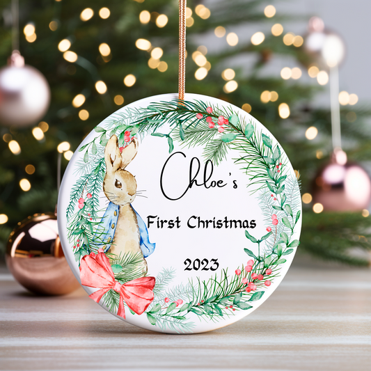 Personalized Baby's 1st Christmas Porcelain Ornament:  Cherished Moments