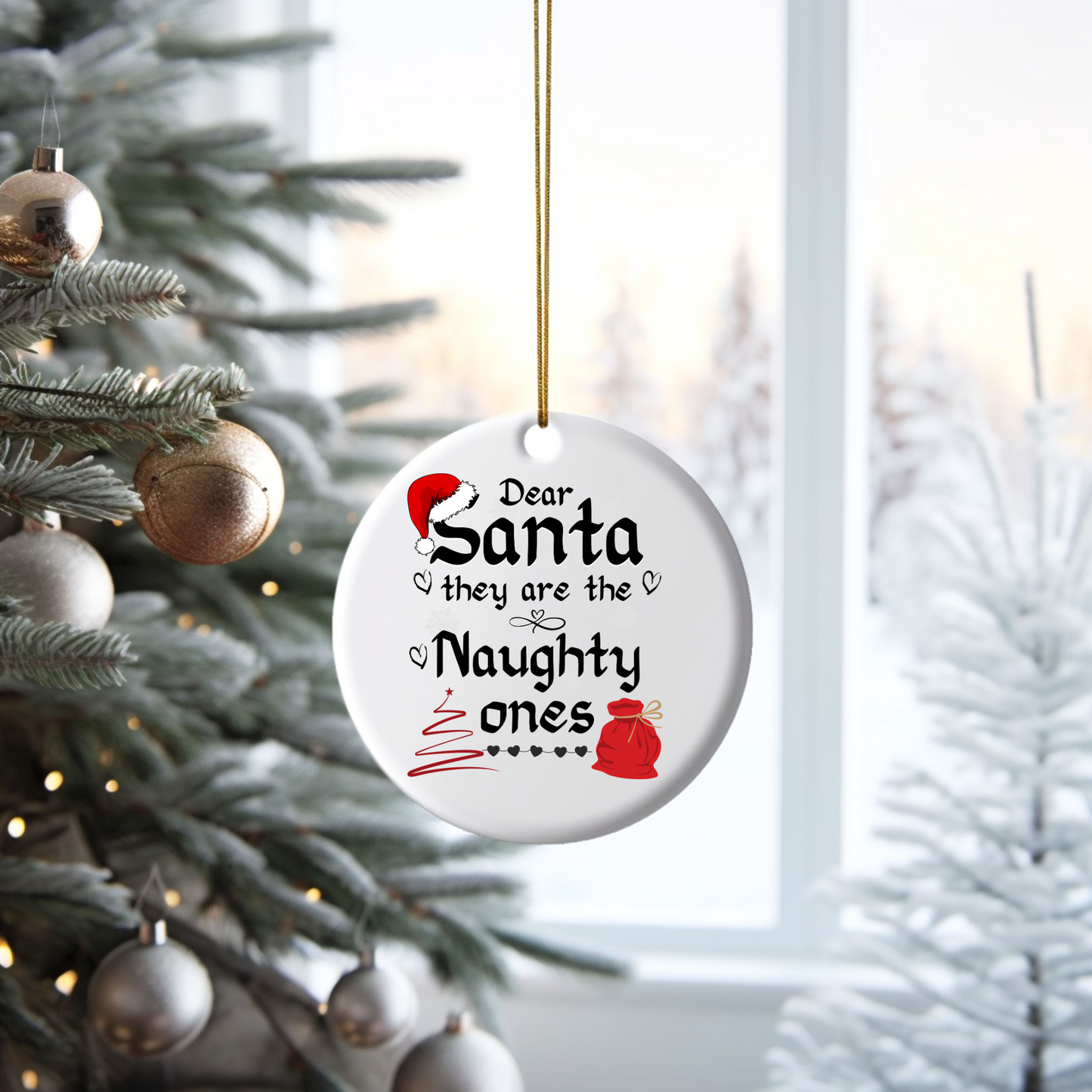 Exquisite Christmas Porcelain Ornaments with “Dear Santa, they are the naughty ones”; a stunning addition to your holiday decor.