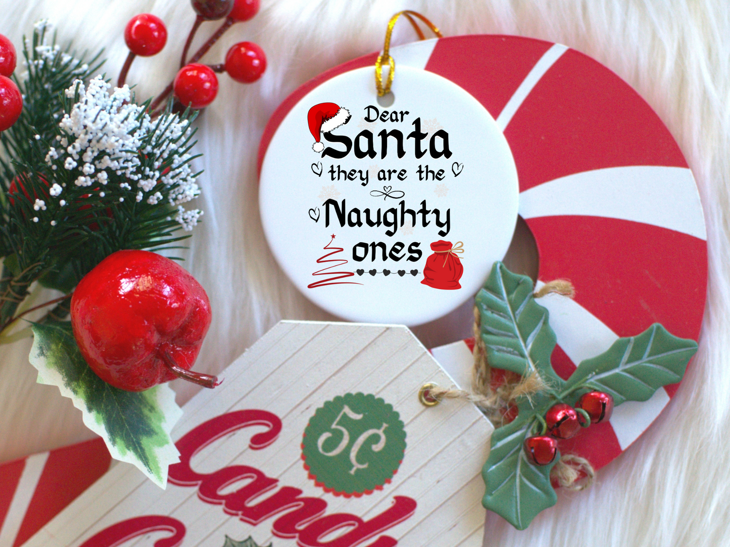 Exquisite Christmas Porcelain Ornaments with “Dear Santa, they are the naughty ones”; a stunning addition to your holiday decor.