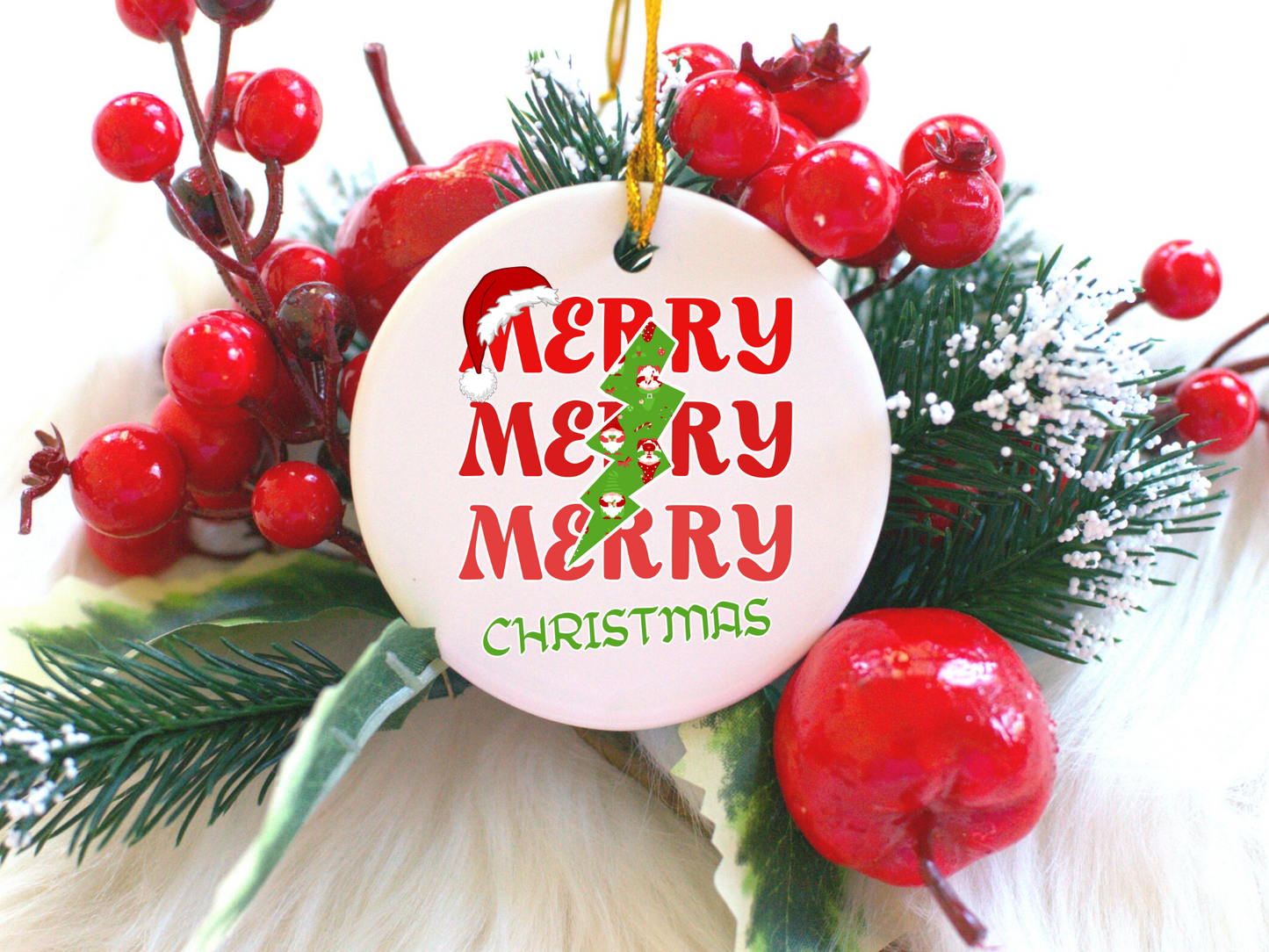 Exquisite Christmas Porcelain Ornaments With “Merry, Merry, Merry, Christmas” A Stunning Addition To Your Holiday Decor.