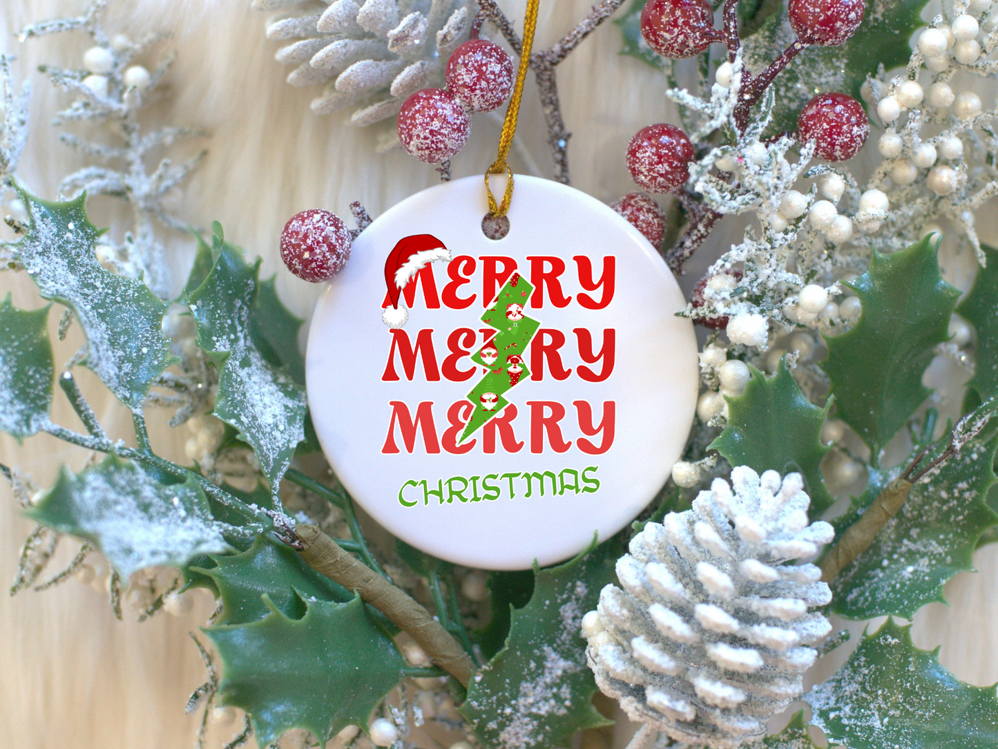 Exquisite Christmas Porcelain Ornaments With “Merry, Merry, Merry, Christmas” A Stunning Addition To Your Holiday Decor.