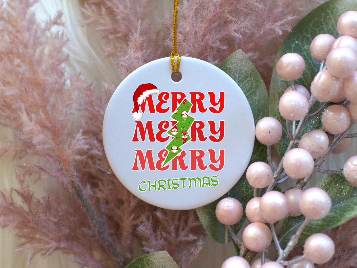 Exquisite Christmas Porcelain Ornaments With “Merry, Merry, Merry, Christmas” A Stunning Addition To Your Holiday Decor.