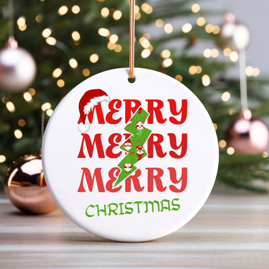 Exquisite Christmas Porcelain Ornaments With “Merry, Merry, Merry, Christmas” A Stunning Addition To Your Holiday Decor.