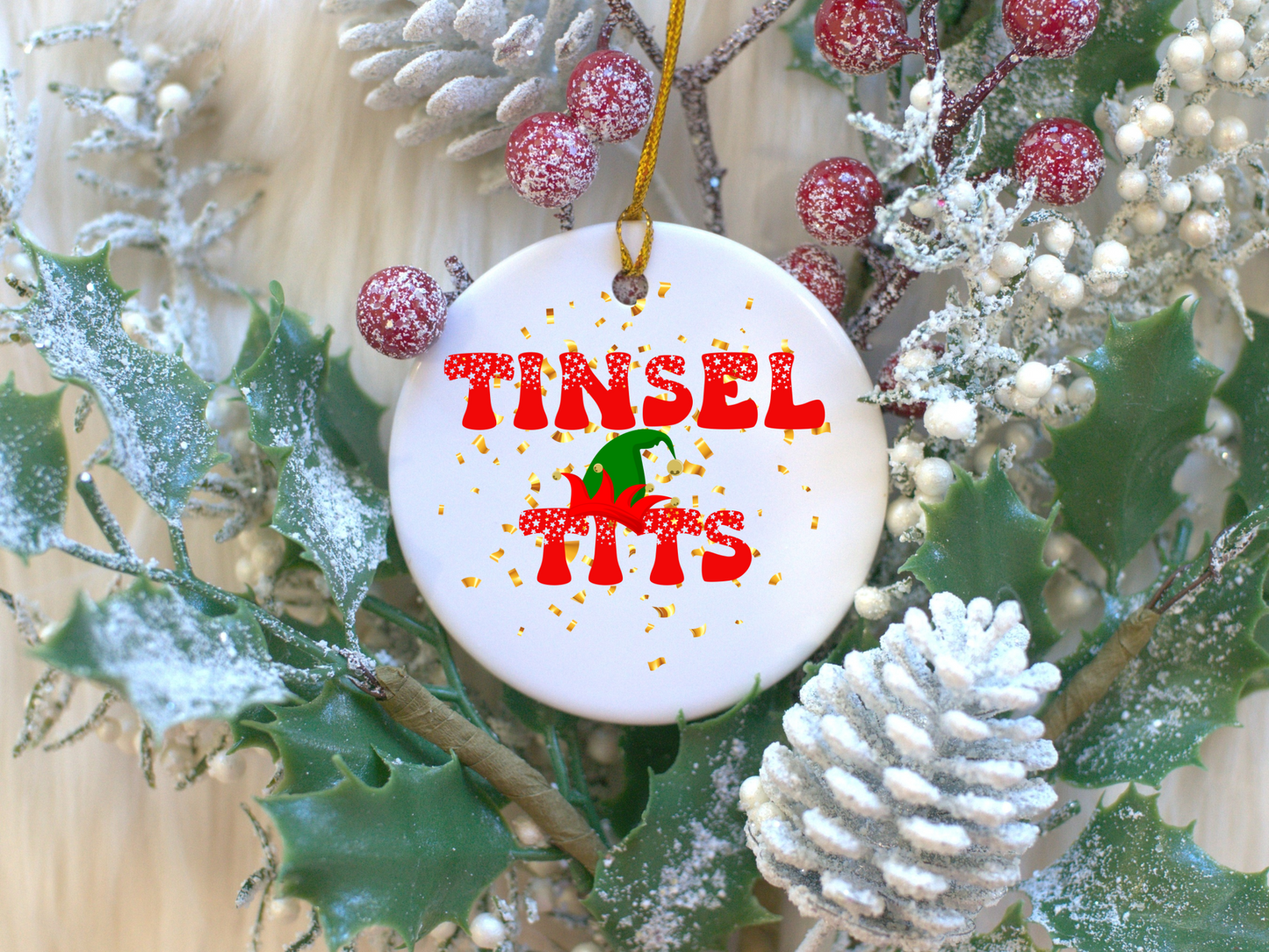 Exquisite Christmas Porcelain Ornaments with “Tinsel Tits”; a stunning addition to your holiday decor.