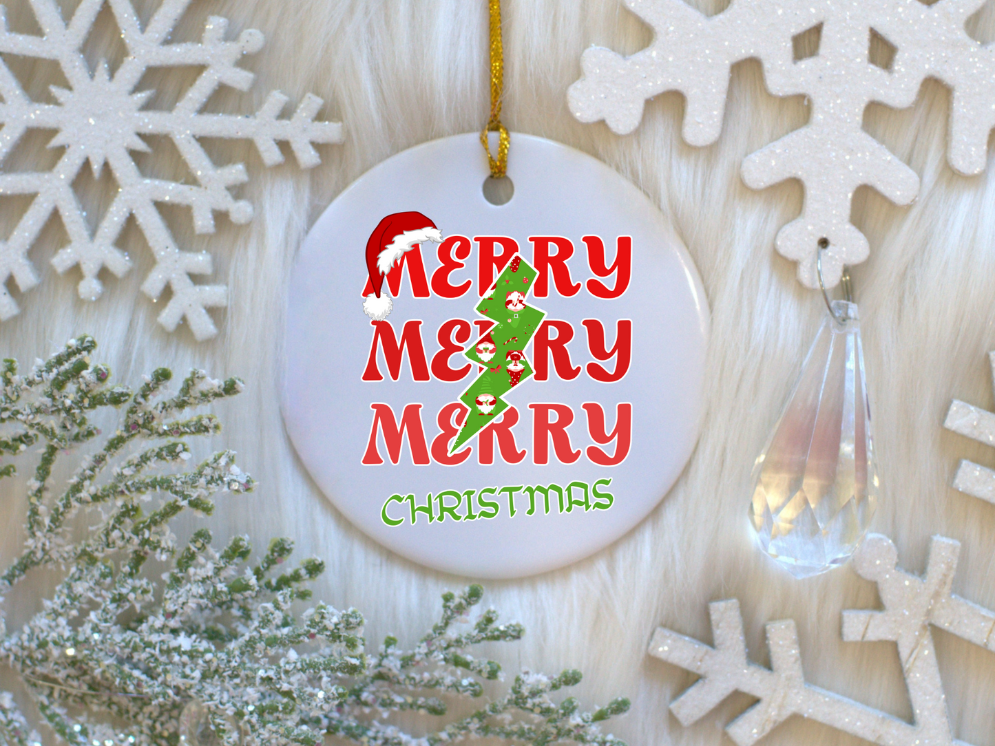 Exquisite Christmas Porcelain Ornaments With “Merry, Merry, Merry, Christmas” A Stunning Addition To Your Holiday Decor.