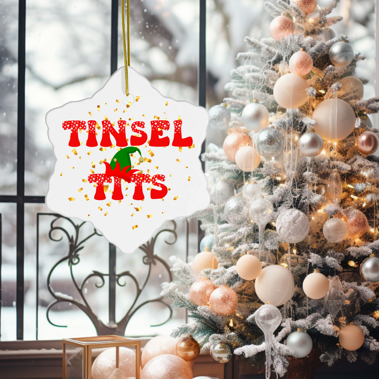 Exquisite Christmas Porcelain Ornaments with “Tinsel Tits”; a stunning addition to your holiday decor.