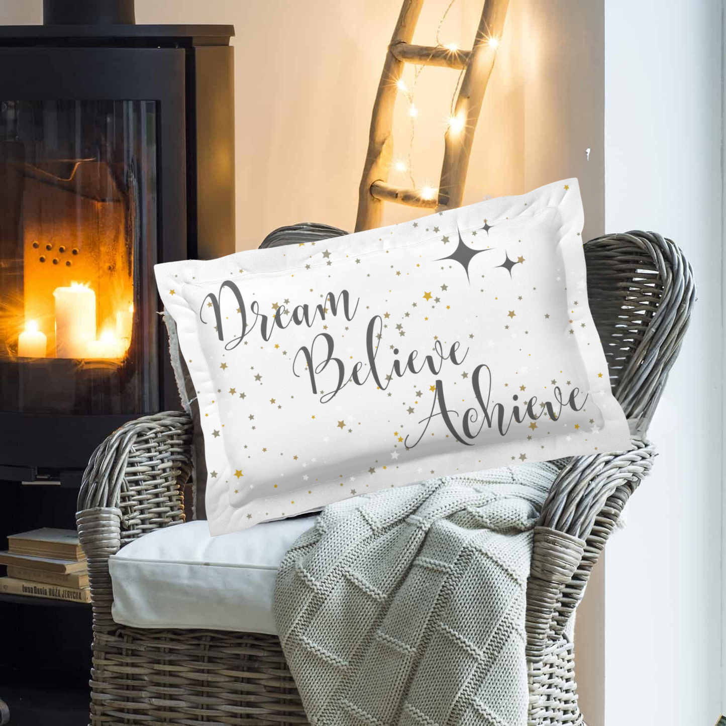 Dream, Believe, Achieve: Inspire your space with celestial elegance. Choose your style & size, motivation meets comfort in every pillow sham