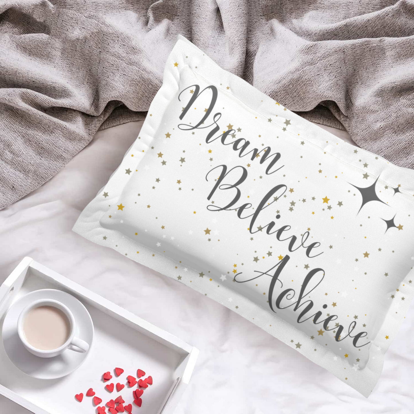 Dream, Believe, Achieve: Inspire your space with celestial elegance. Choose your style & size, motivation meets comfort in every pillow sham