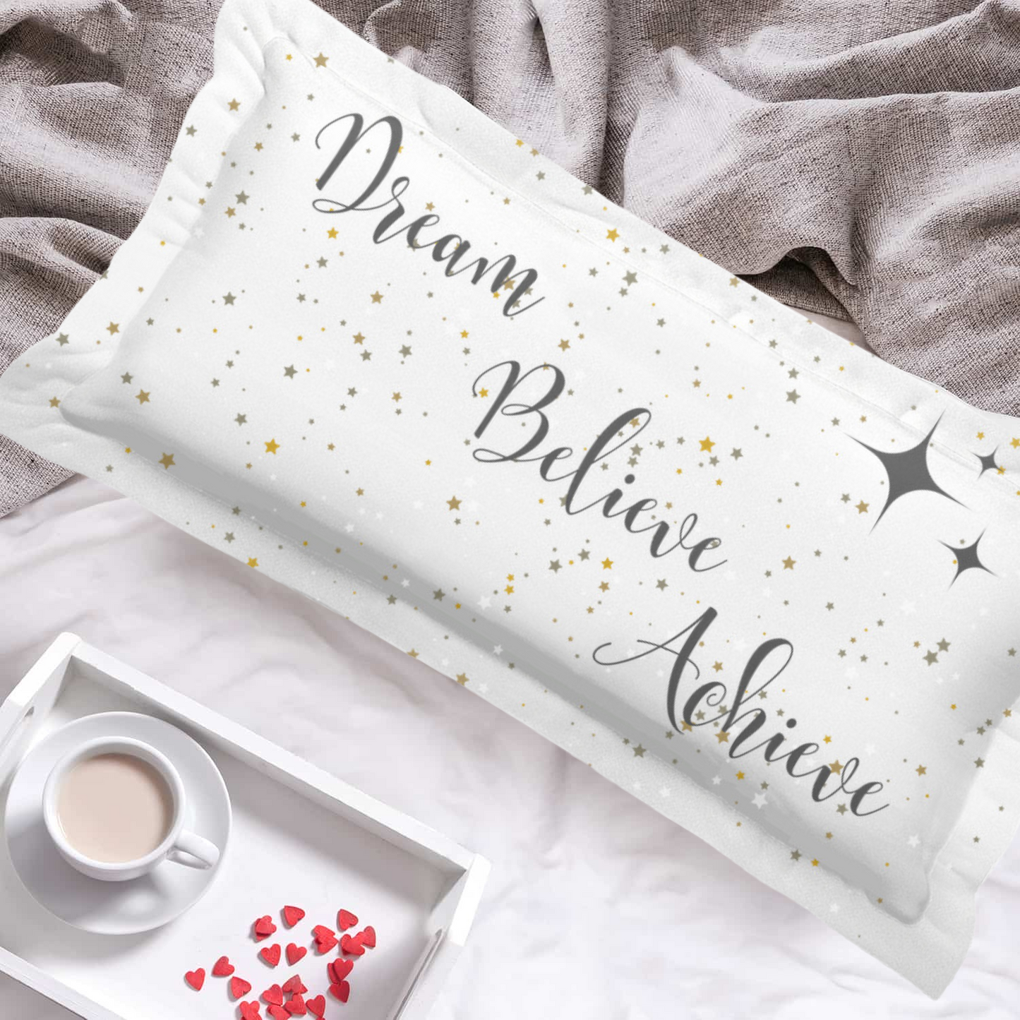 Dream, Believe, Achieve: Inspire your space with celestial elegance. Choose your style & size, motivation meets comfort in every pillow sham