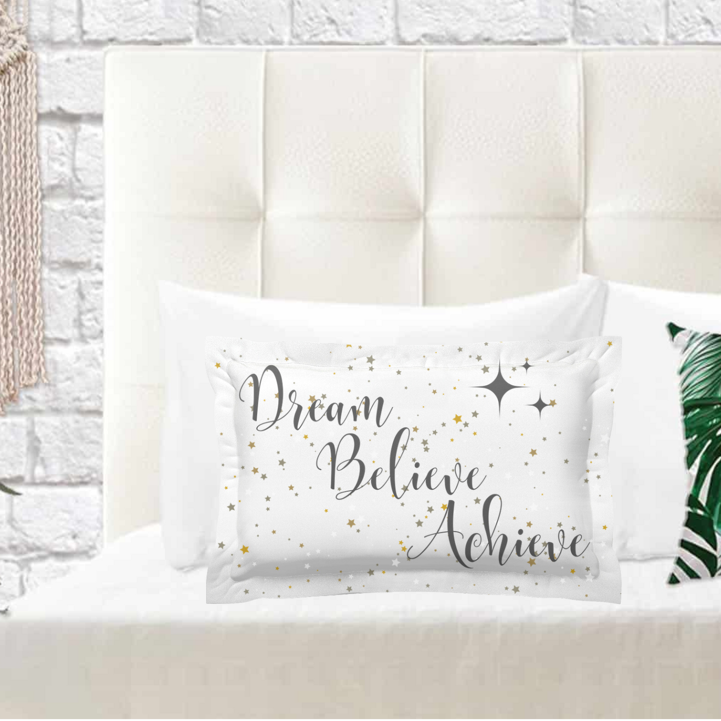 Dream, Believe, Achieve: Inspire your space with celestial elegance. Choose your style & size, motivation meets comfort in every pillow sham