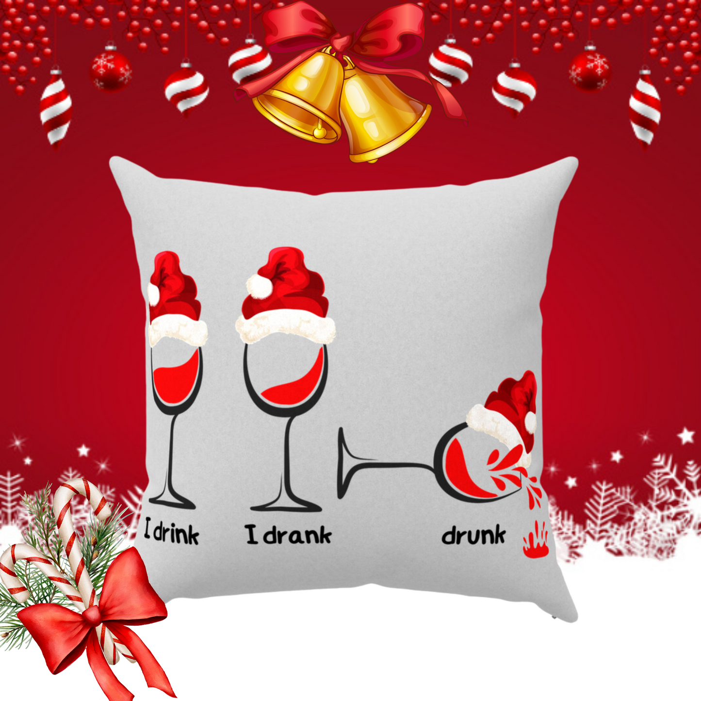 Toast to the Holidays with our Christmas Wine Glass Throw Pillows - Faux Suede, Multiple Sizes, Zippered or Cover Only.