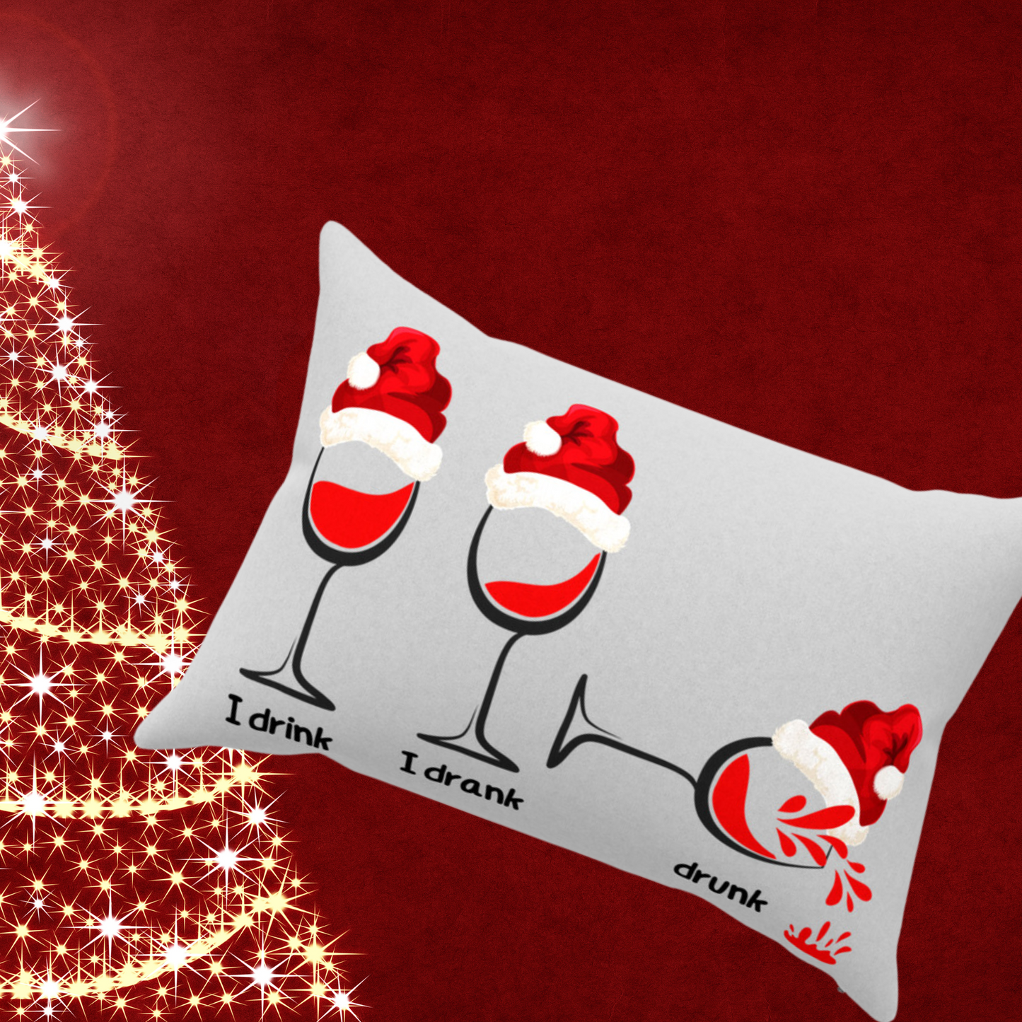 Toast to the Holidays with our Christmas Wine Glass Throw Pillows - Faux Suede, Multiple Sizes, Zippered or Cover Only.