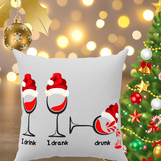 Toast to the Holidays with our Christmas Wine Glass Throw Pillows - Faux Suede, Multiple Sizes, Zippered or Cover Only.