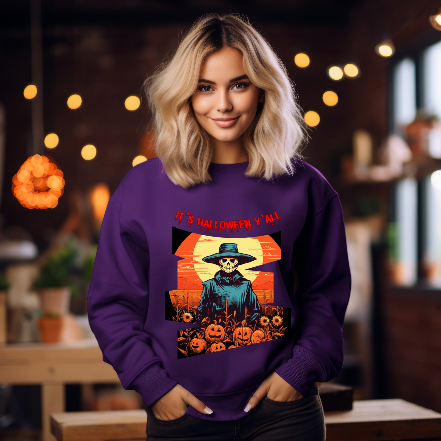 Explore our bewitching collection of Halloween sweatshirts, showcasing the mysterious allure of a Scarecrow on the front.