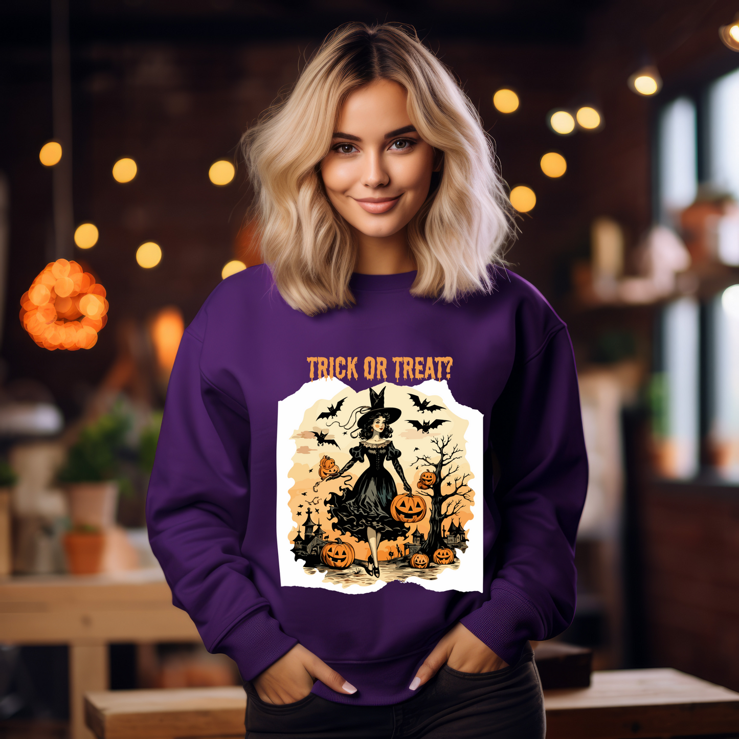 Explore our bewitching collection of Halloween sweatshirts, showcasing the mysterious allure of a witch on the front.