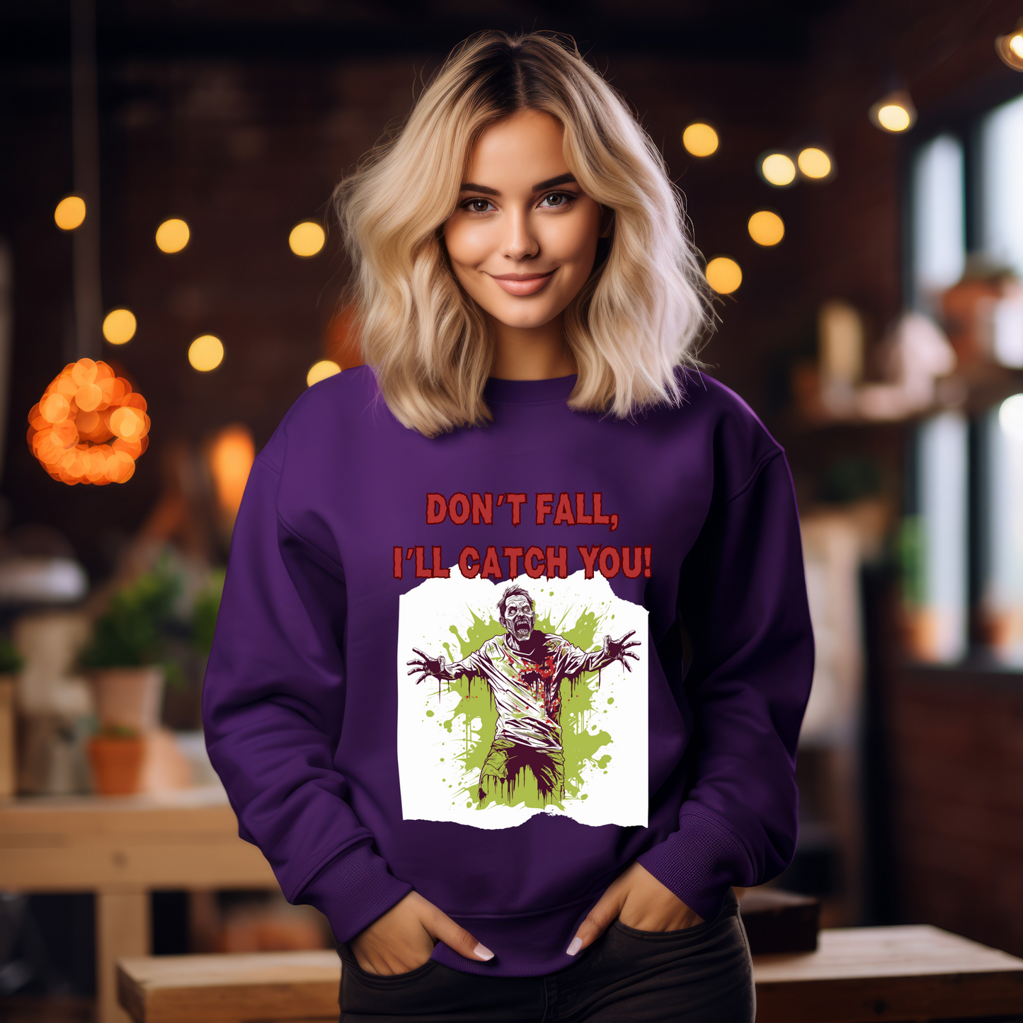 Explore our bewitching collection of Halloween sweatshirts, showcasing the mysterious allure of a zombie on the front.