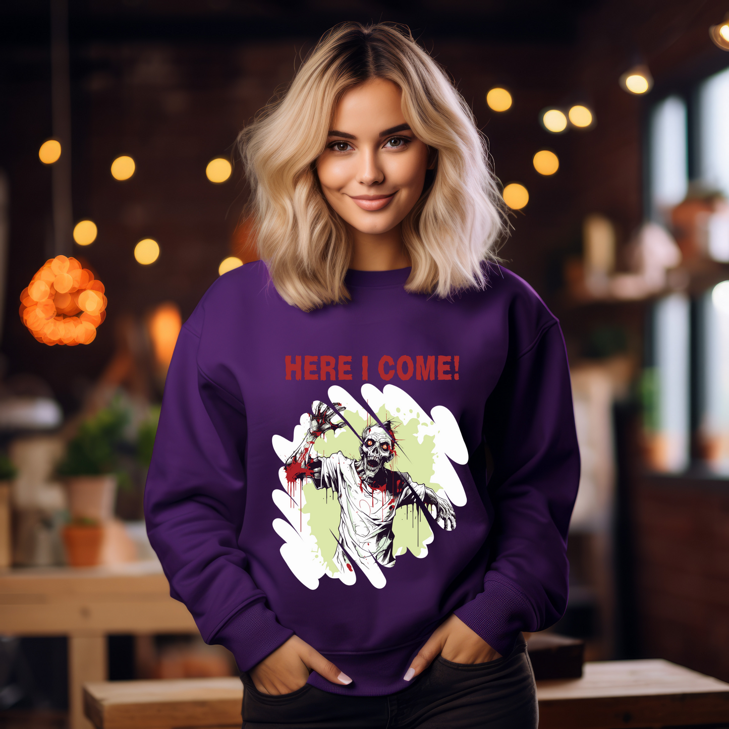 Explore our bewitching collection of Halloween sweatshirts, showcasing the mysterious allure of a zombie on the front.