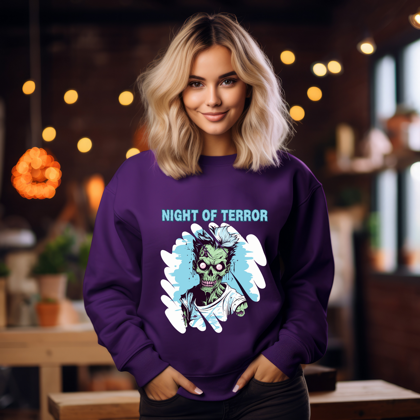 Explore our bewitching collection of Halloween sweatshirts, showcasing the mysterious allure of a zombie on the front.