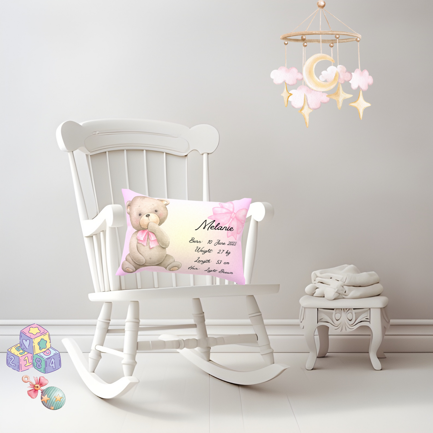 Personalized plush faux suede Pink Teddy Bear Throw Cushion, a cherished keepsake for life's precious moments!