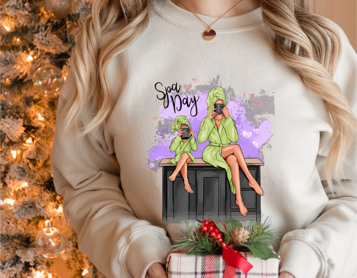 Customizable Mother and Daughter Spa Day Crew-Neck Sweatshirt, Personalization available!