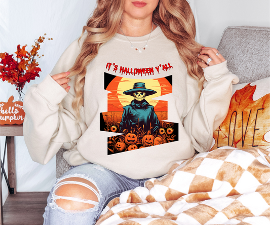 Explore our bewitching collection of Halloween sweatshirts, showcasing the mysterious allure of a Scarecrow on the front.