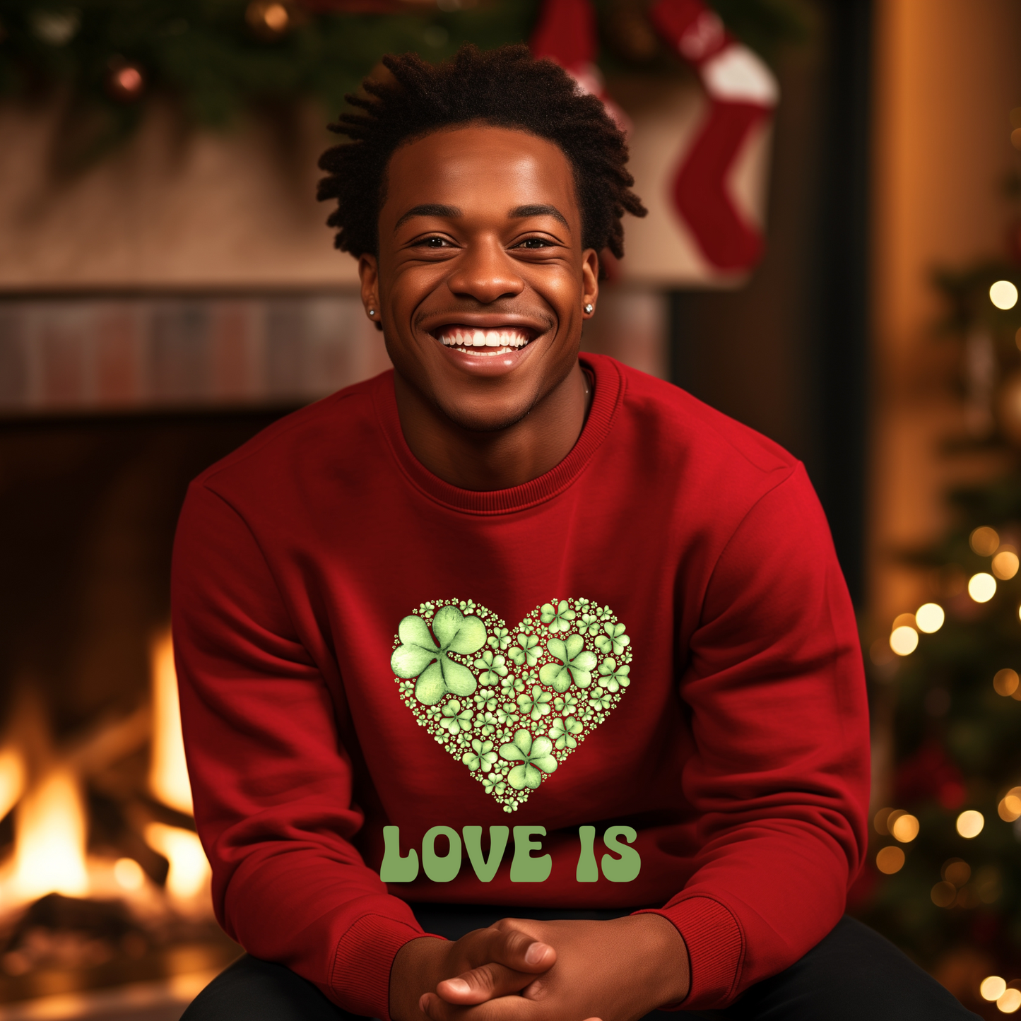 Embrace Love's Warmth:  Introducing 'Love is' Gildan 18000 Sweatshirts - Whimsical Designs, Shamrock & Heart, Cozy Comfort, Thoughtful Sizing