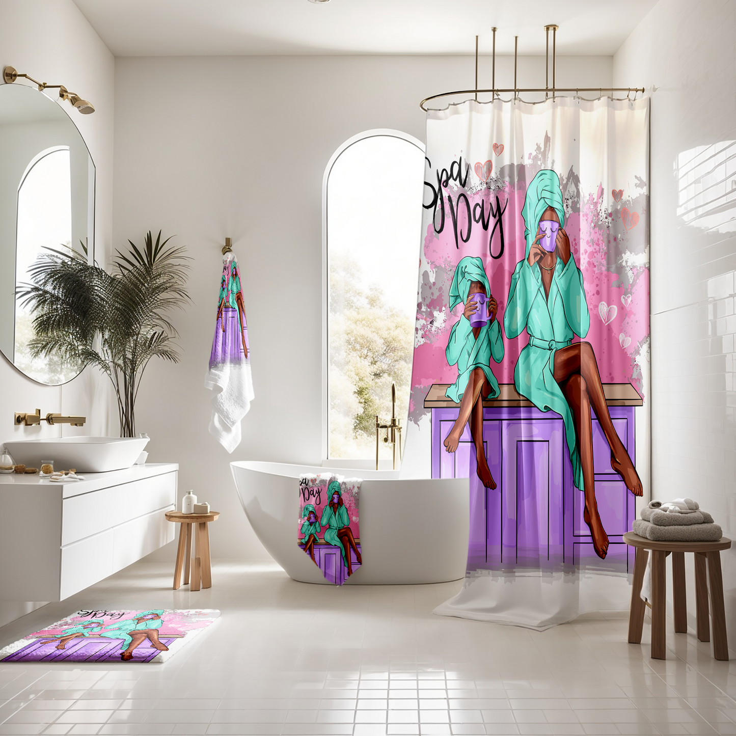 Customizable Unique Spa Day Shower Curtain, Mother And Daughter - Elegance Meets Personalization!