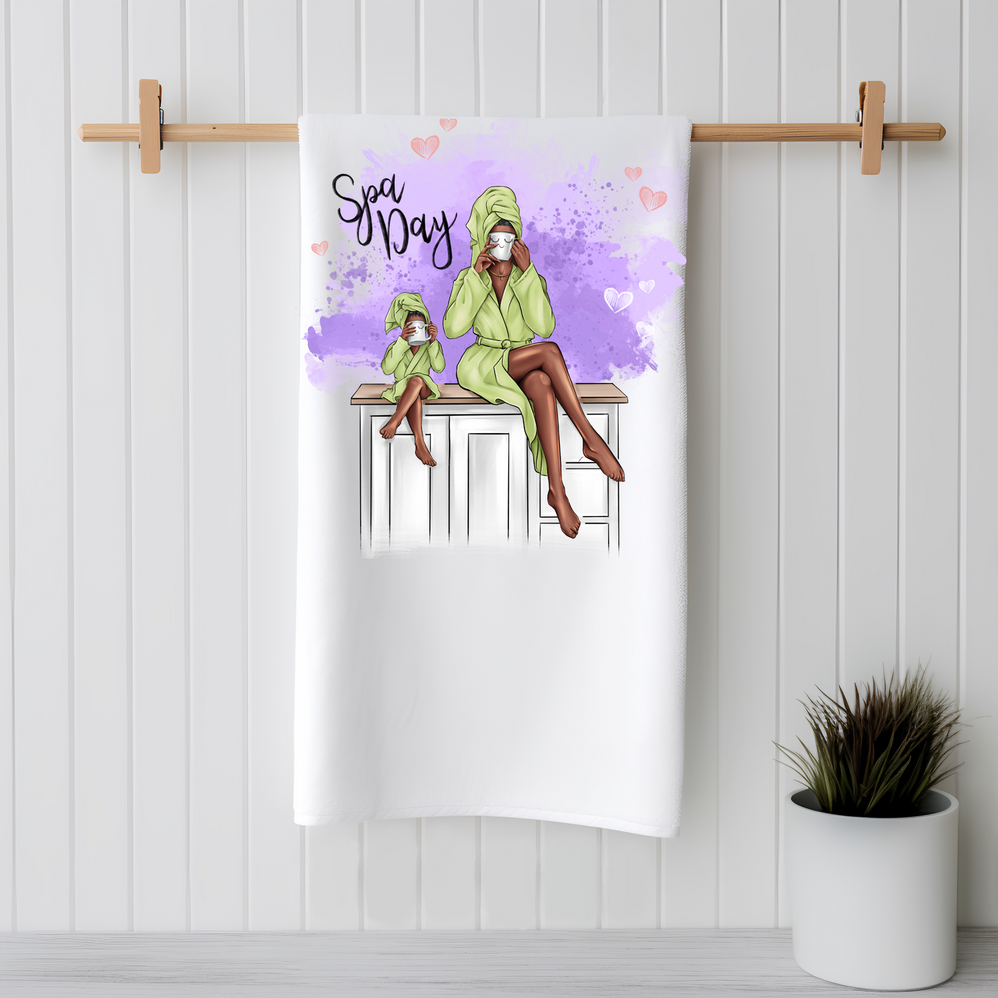 Customizable Unique “Spa Day”, Mother and Daughter, ultra-absorbent Micro-terry Bath Towel, Personalization Offered, Made in the USA.