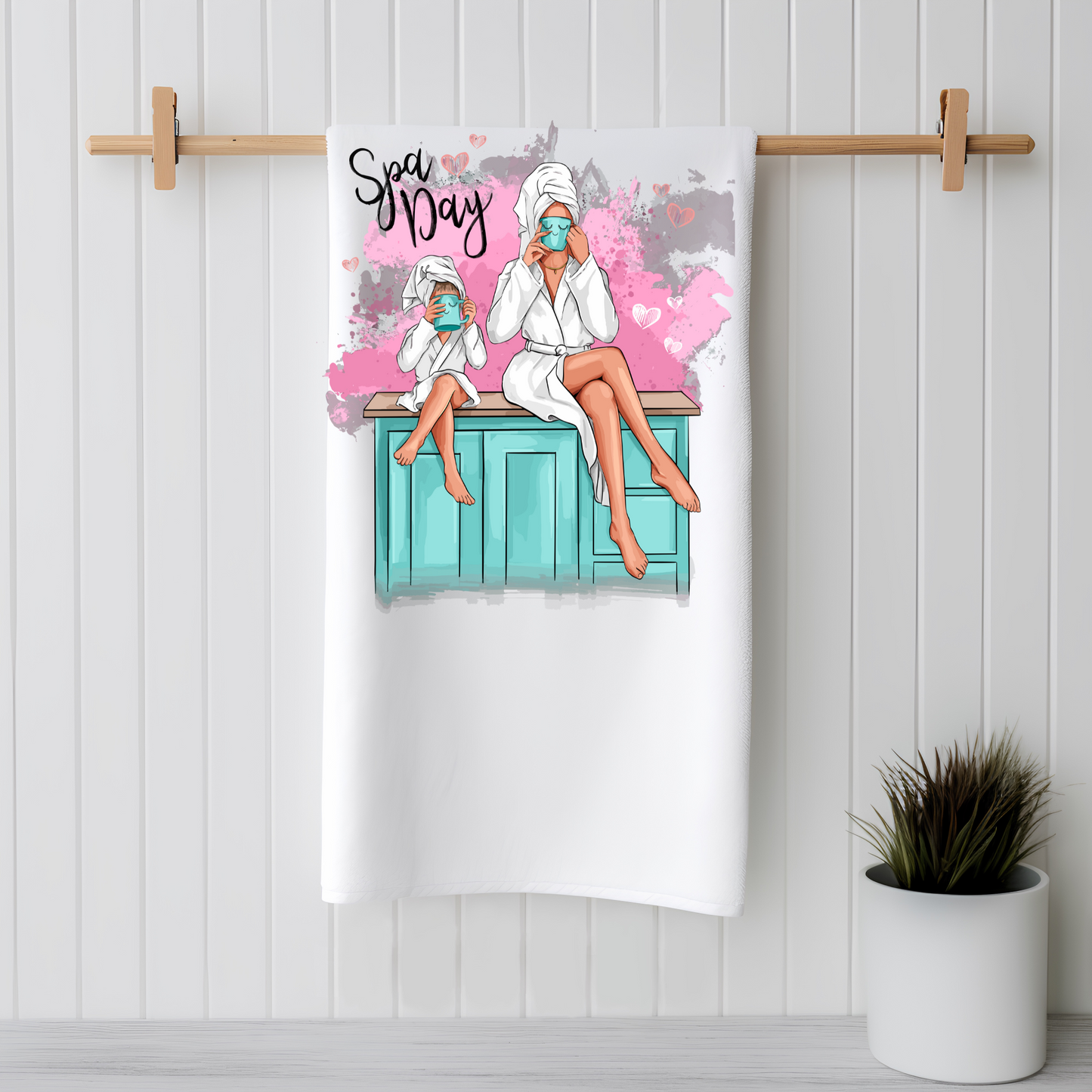 Customizable Unique “Spa Day”, Mother and Daughter, ultra-absorbent Micro-terry Bath Towel, Personalization Offered, Made in the USA.