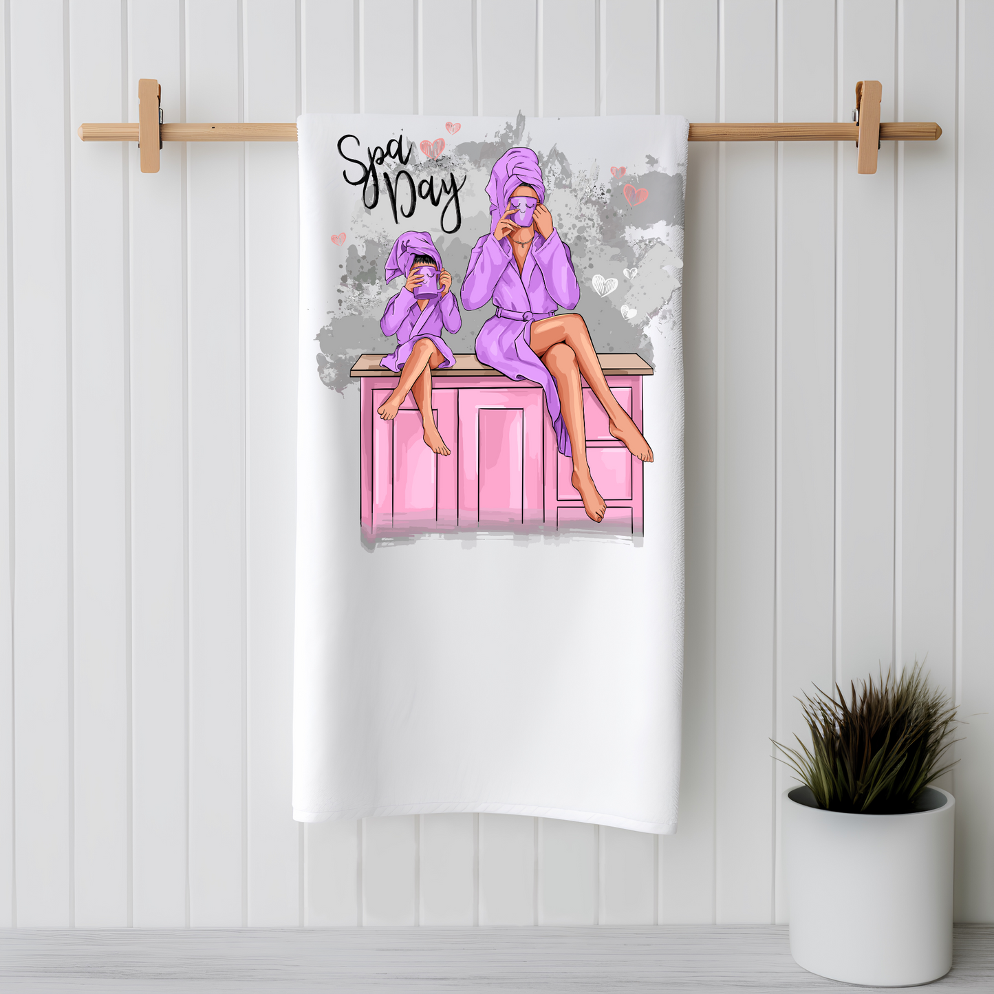 Customizable Unique “Spa Day”, Mother and Daughter, ultra-absorbent Micro-terry Bath Towel, Personalization Offered, Made in the USA.