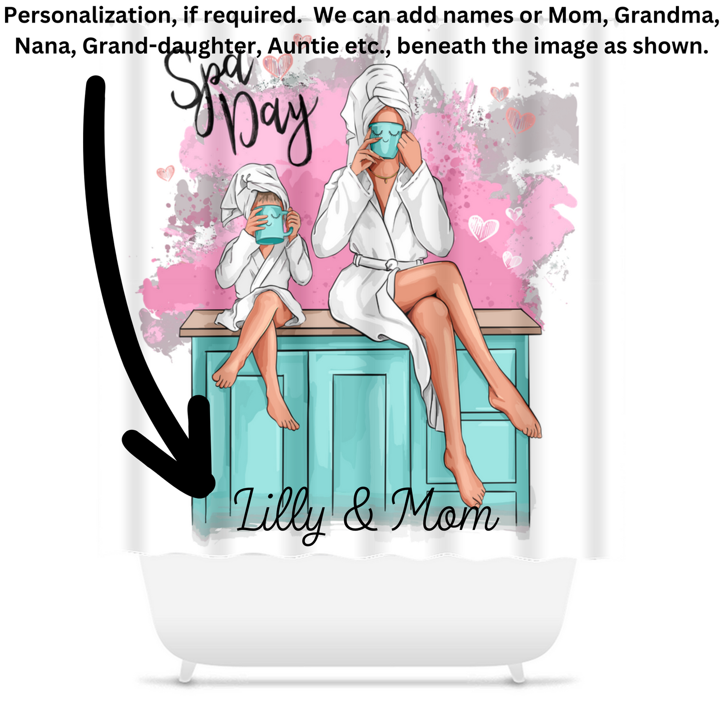 Customizable Unique Spa Day Shower Curtain, Mother And Daughter - Elegance Meets Personalization!