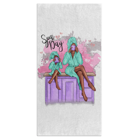 Customizable Unique “Spa Day”, Mother and Daughter, ultra-absorbent Micro-terry Bath Towel, Personalization Offered, Made in the USA.